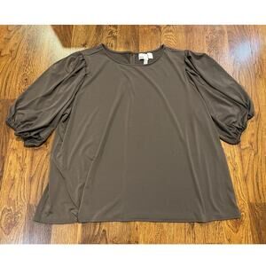 Nordstrom Rack Women’s Casual Puff Sleeve Blouse Neutral Brown Sz 3X Minimalist